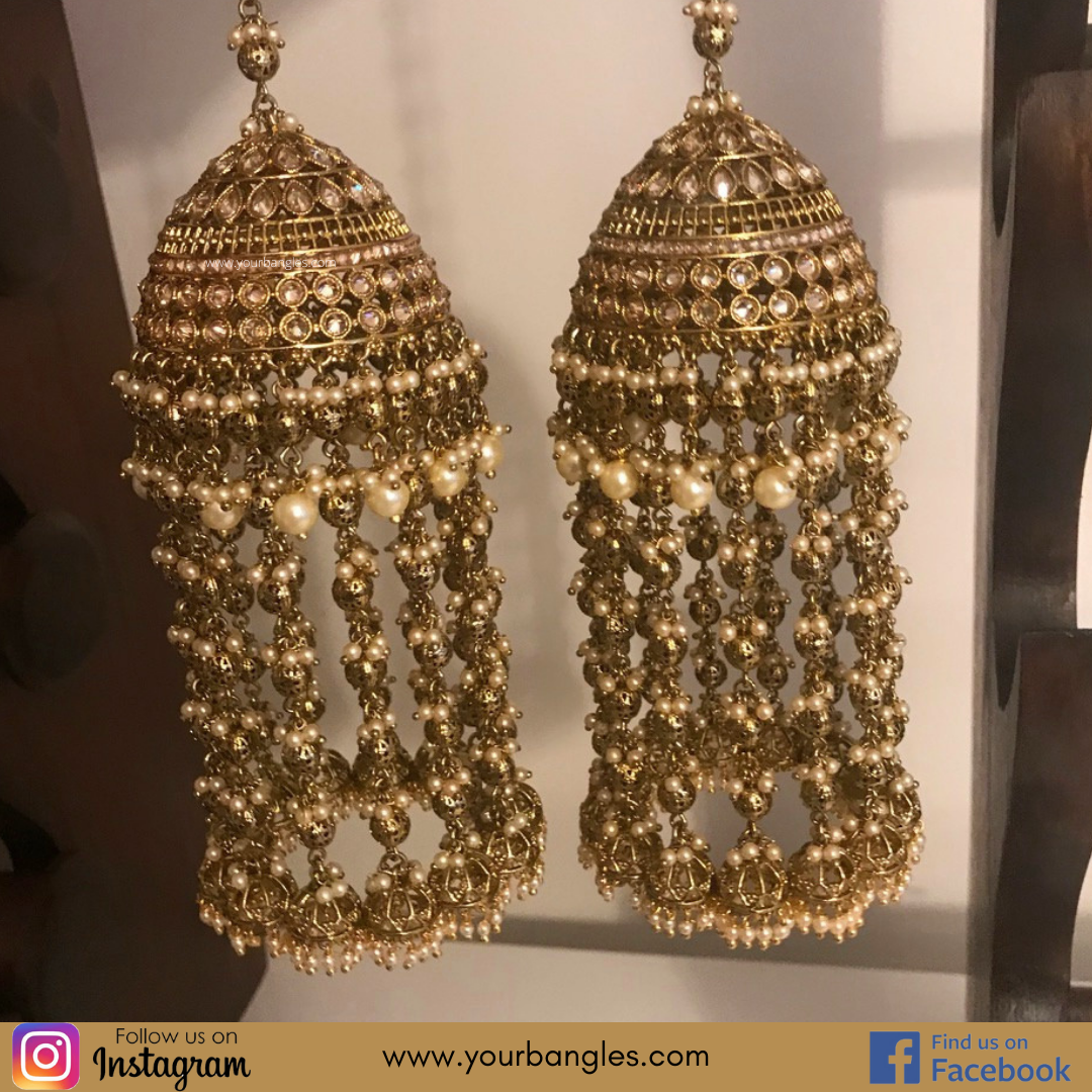 MEERA Golden Pearly Jhoomer Kaleere - Single Tier