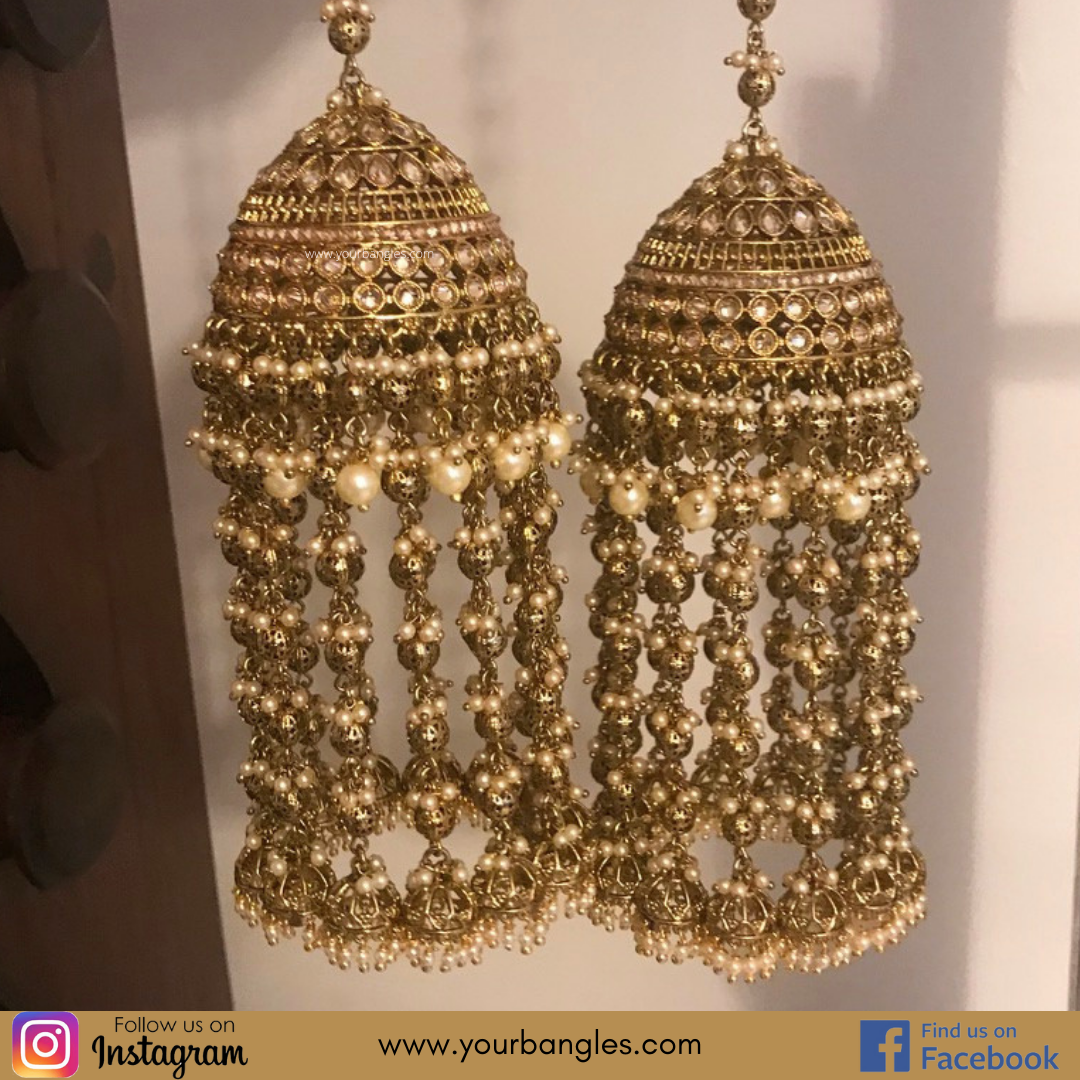 MEERA Golden Pearly Jhoomer Kaleere - Single Tier