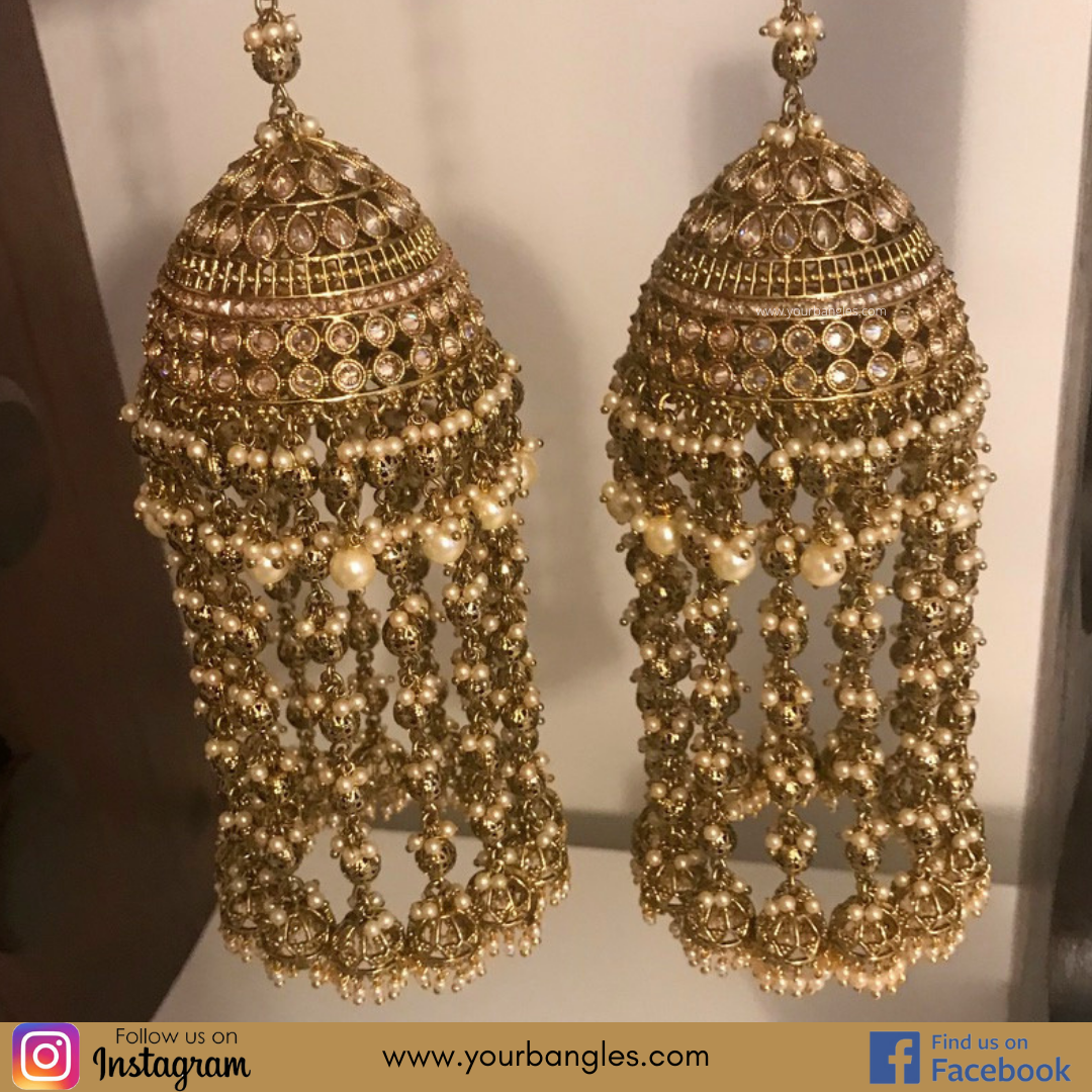 MEERA Golden Pearly Jhoomer Kaleere - Single Tier