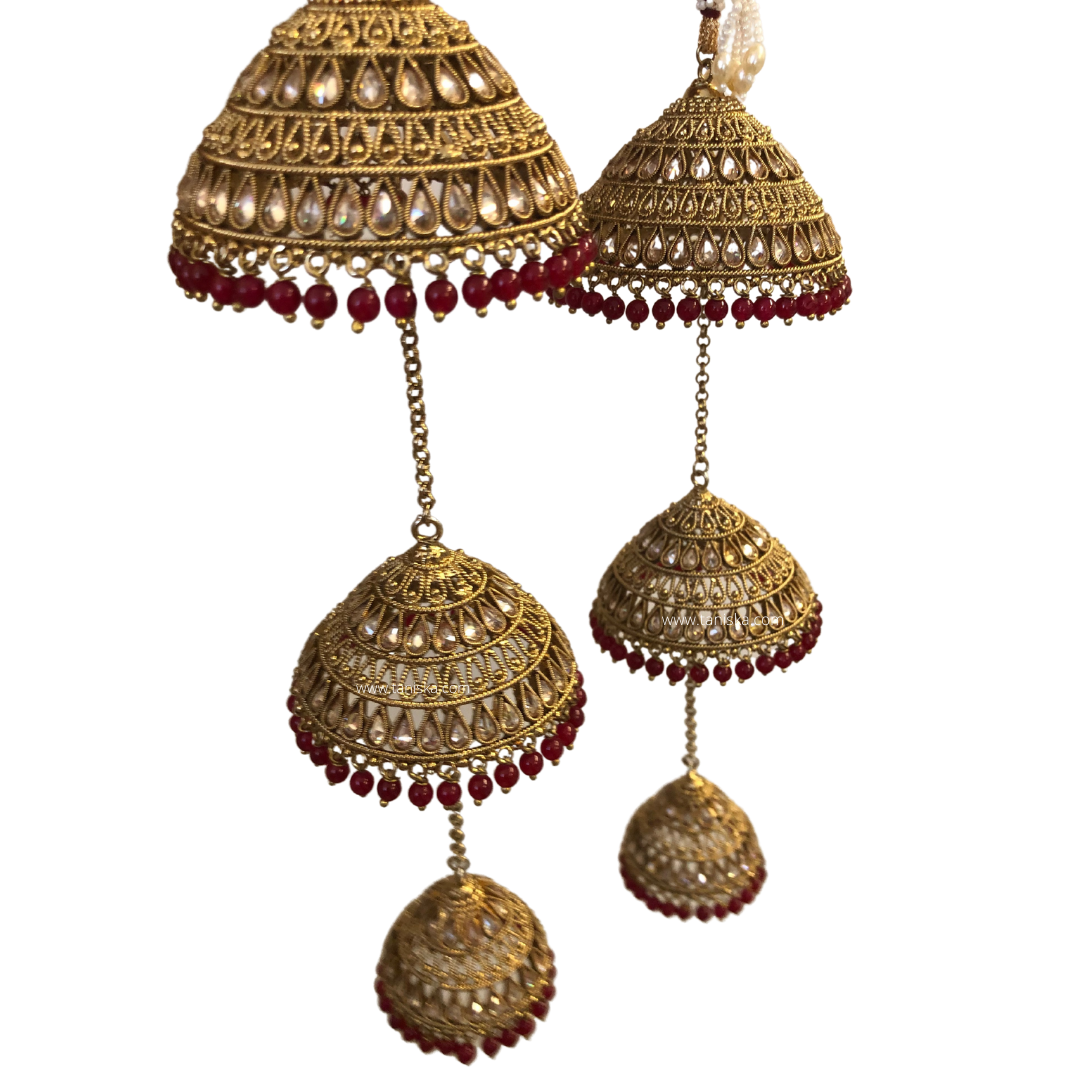 MEHREEN 3 Tier Ruby Jhoomer Kaleere