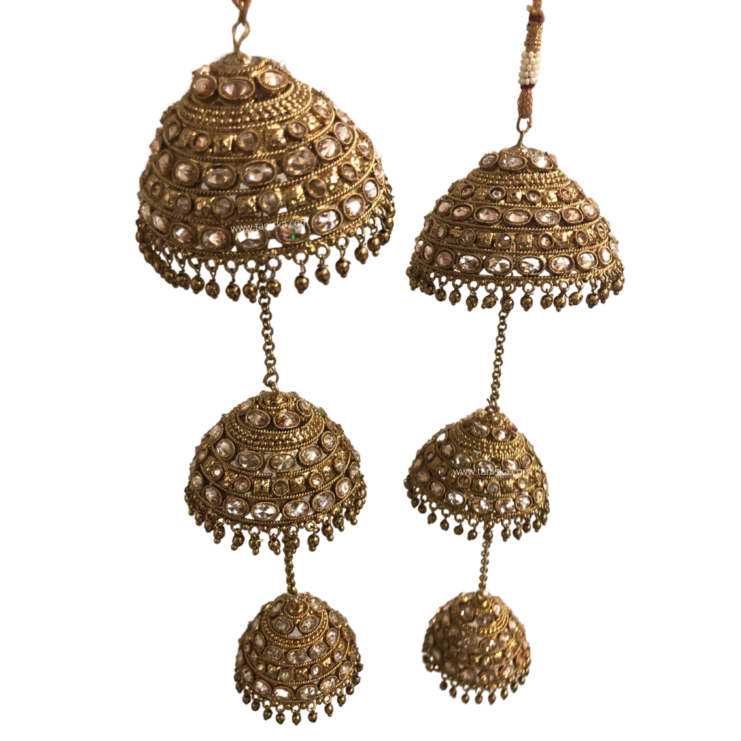 MEHREEN 3 Tier Golden Jhoomer Kaleere