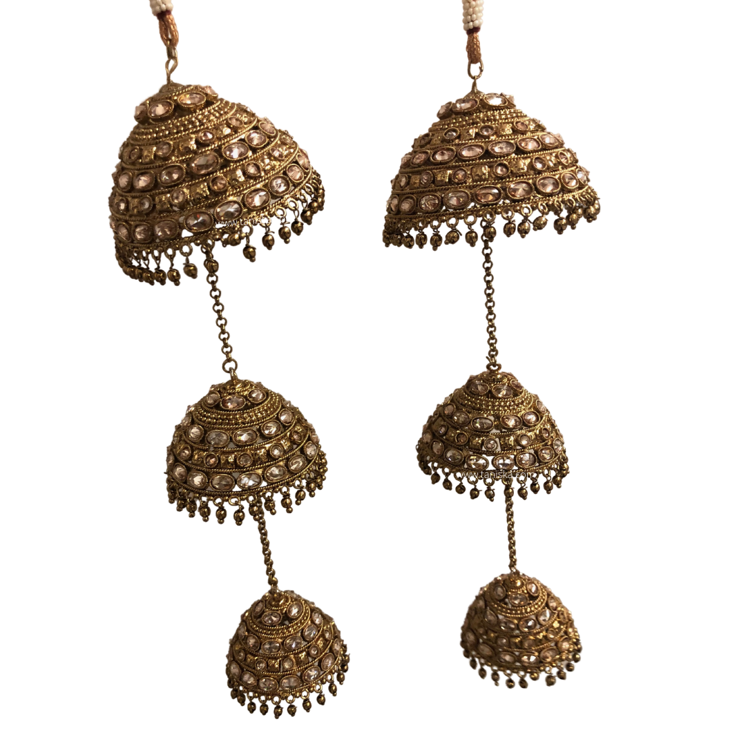 MEHREEN 3 Tier Golden Jhoomer Kaleere