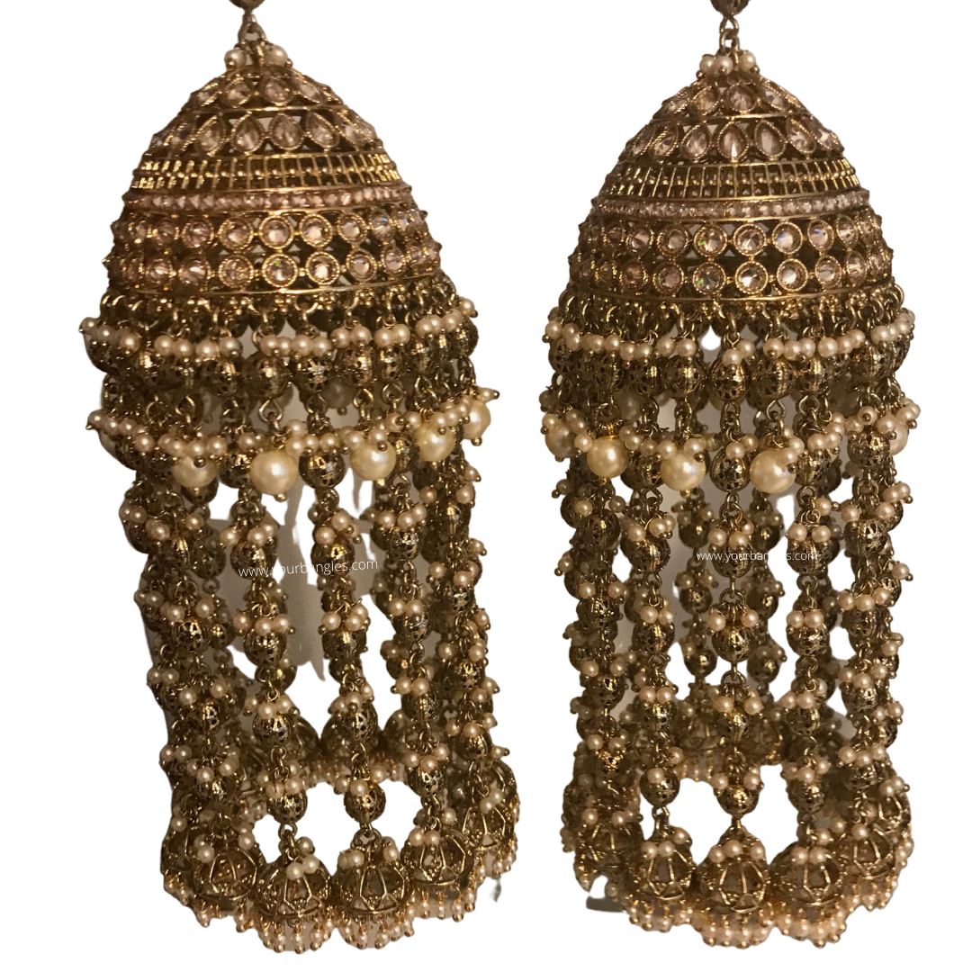 MEERA Golden Pearly Jhoomer Kaleere - Single Tier