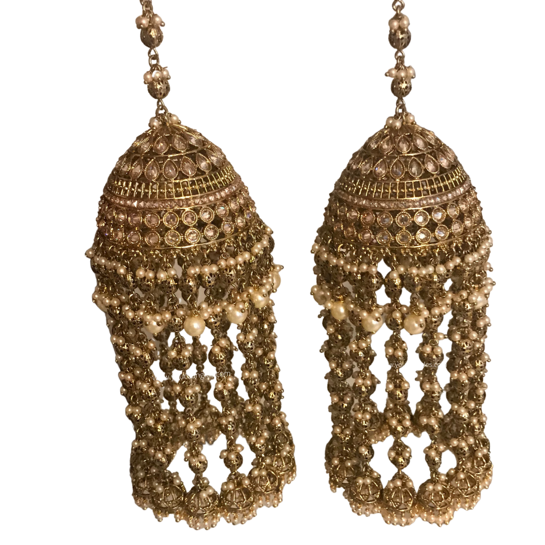 MEERA Golden Pearly Jhoomer Kaleere - Single Tier