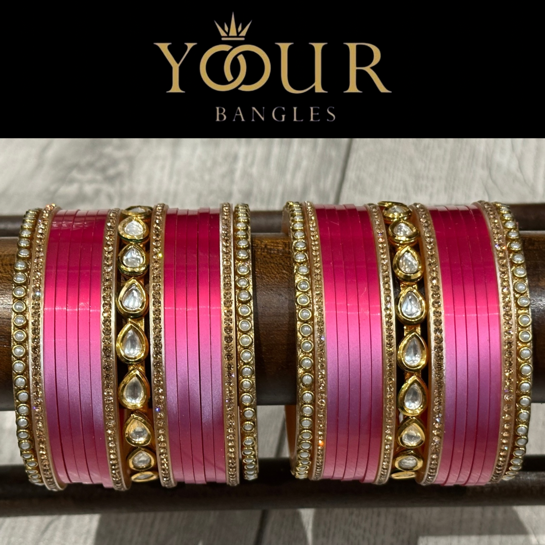 Pink Ombre Bangle Set with Kundan - 2.6