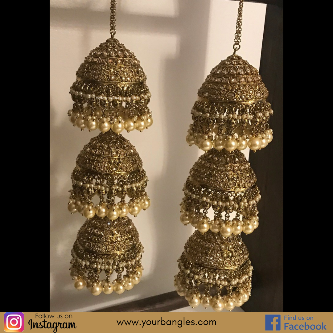 KARISHMA Golden 3 Tier Jhoomer Kaleere