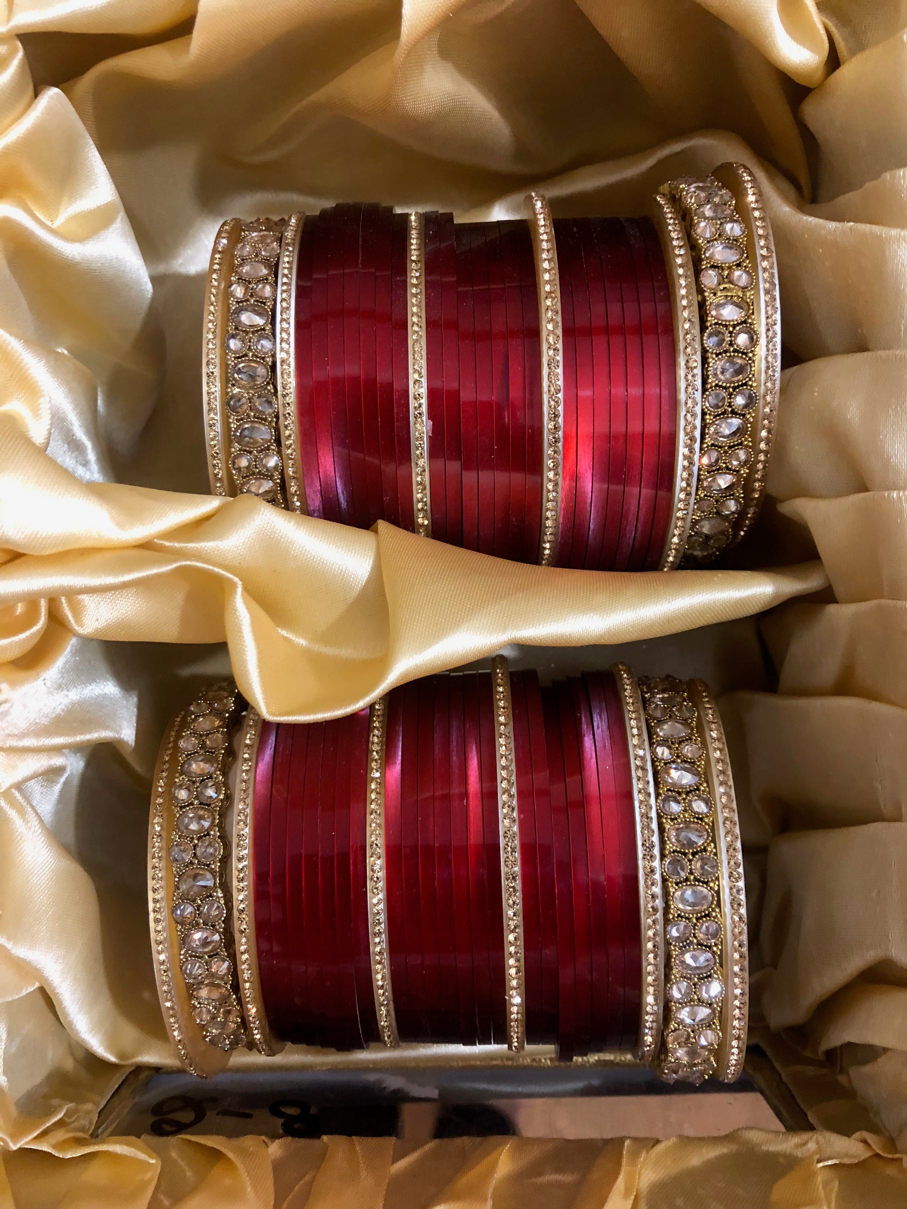 Ruby Red Ombre two tone Bridal Choora Bangles Set Your Bangles