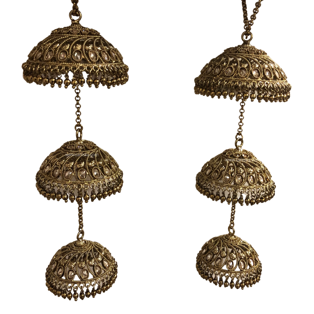 MEHREEN 3 Tier Golden Jhoomer Kaleere