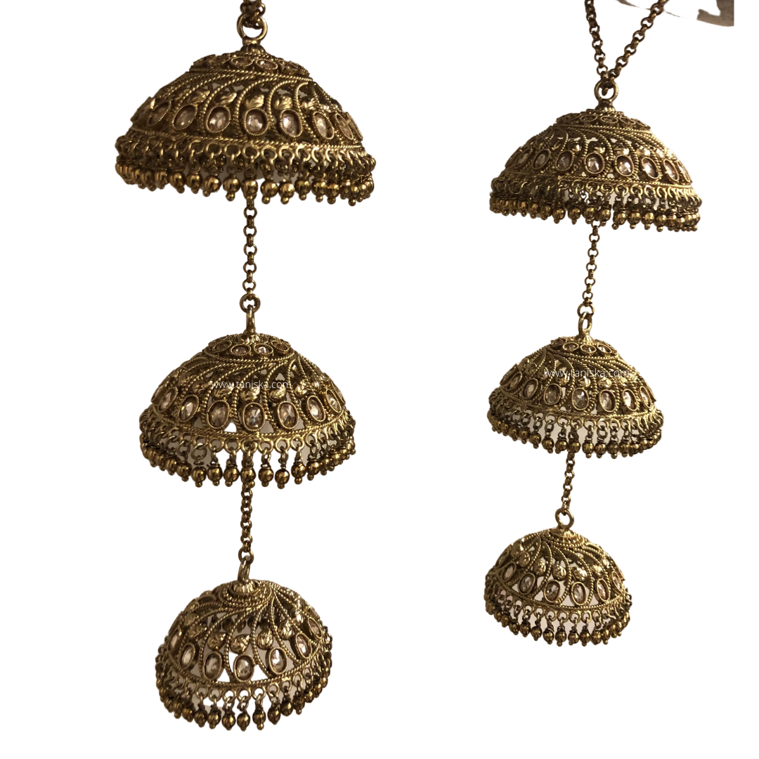 MEHREEN 3 Tier Golden Jhoomer Kaleere