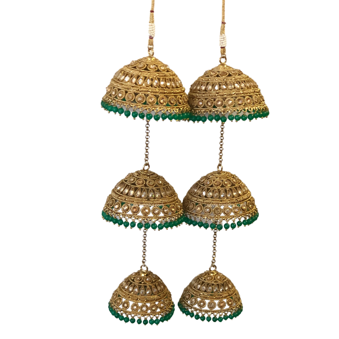 MEHREEN 3 Tier Emerald Jhoomer Kaleere