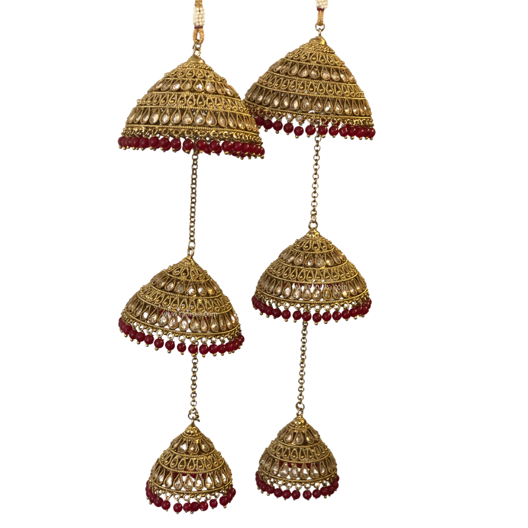 MEHREEN 3 Tier Ruby Jhoomer Kaleere