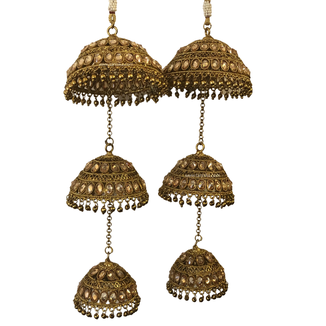 MEHREEN 3 Tier Golden Jhoomer Kaleere