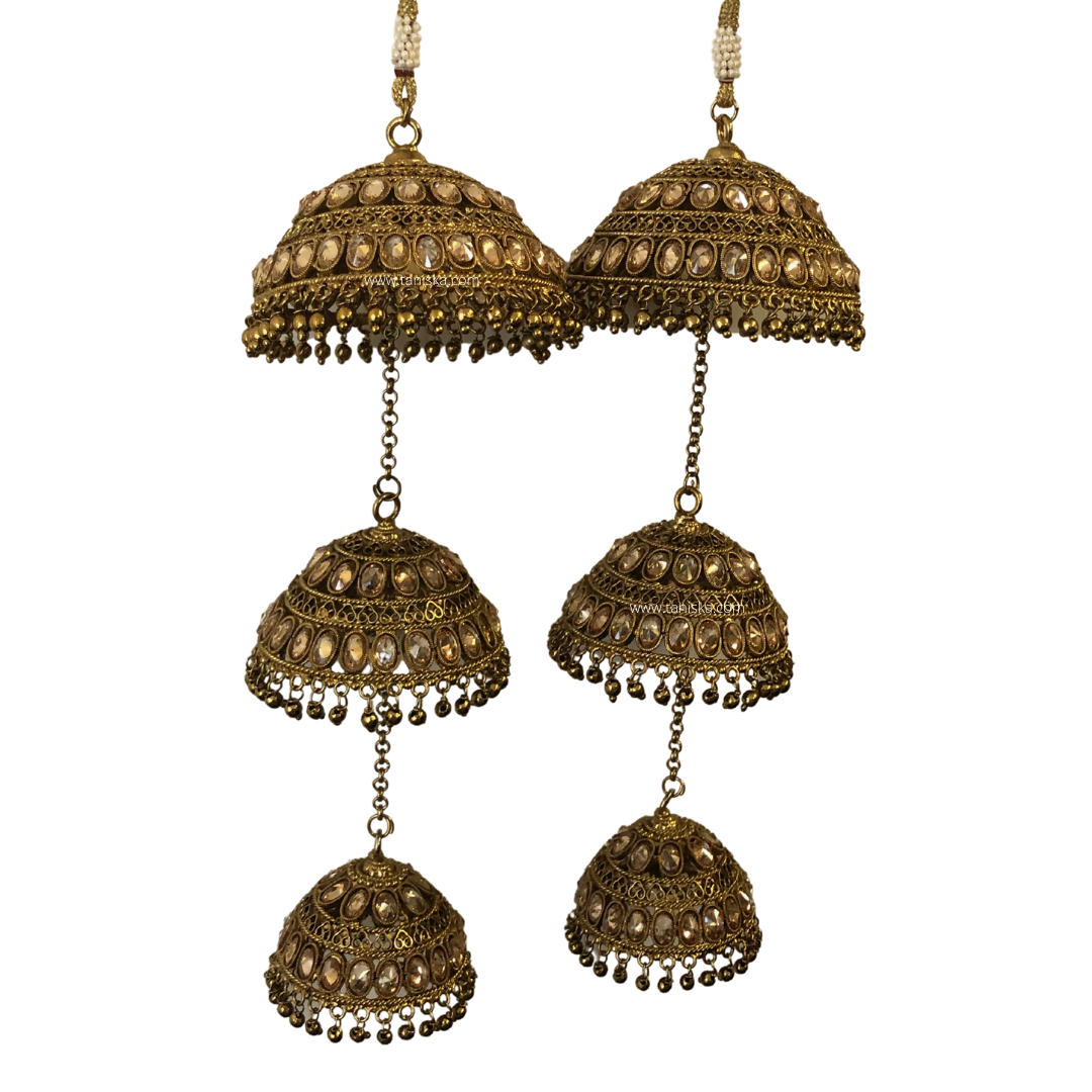 MEHREEN 3 Tier Golden Jhoomer Kaleere