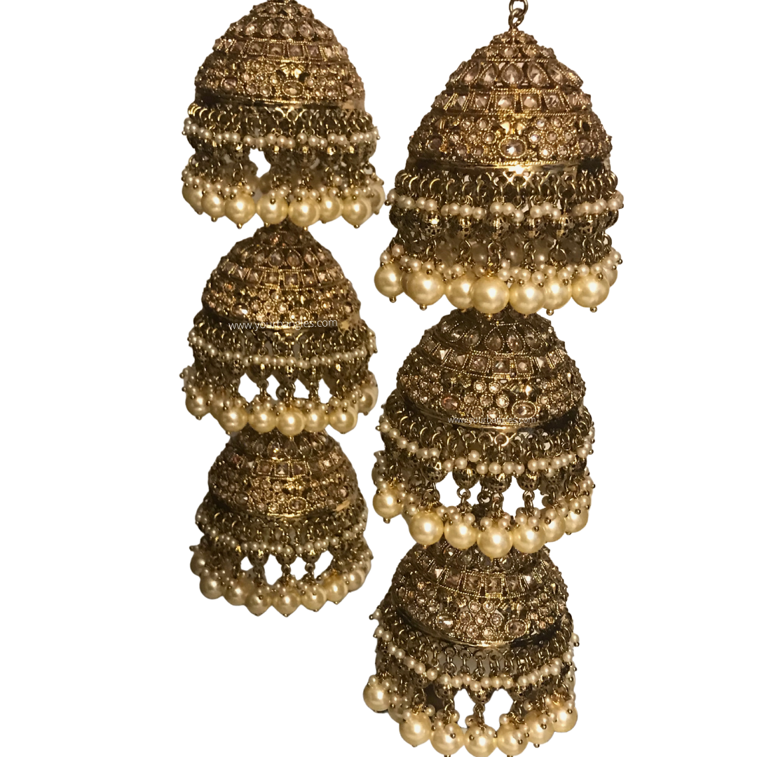 KARISHMA Golden 3 Tier Jhoomer Kaleere