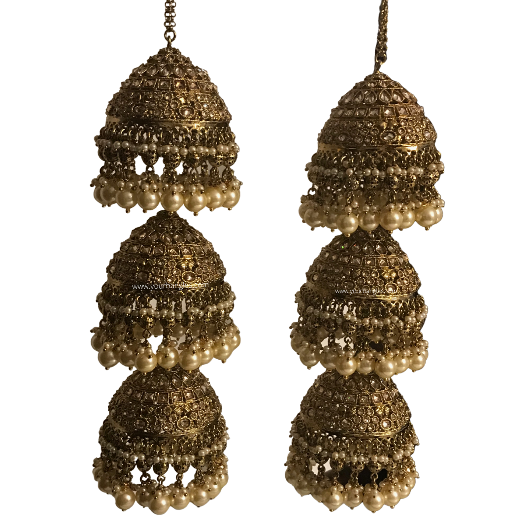 KARISHMA Golden 3 Tier Jhoomer Kaleere