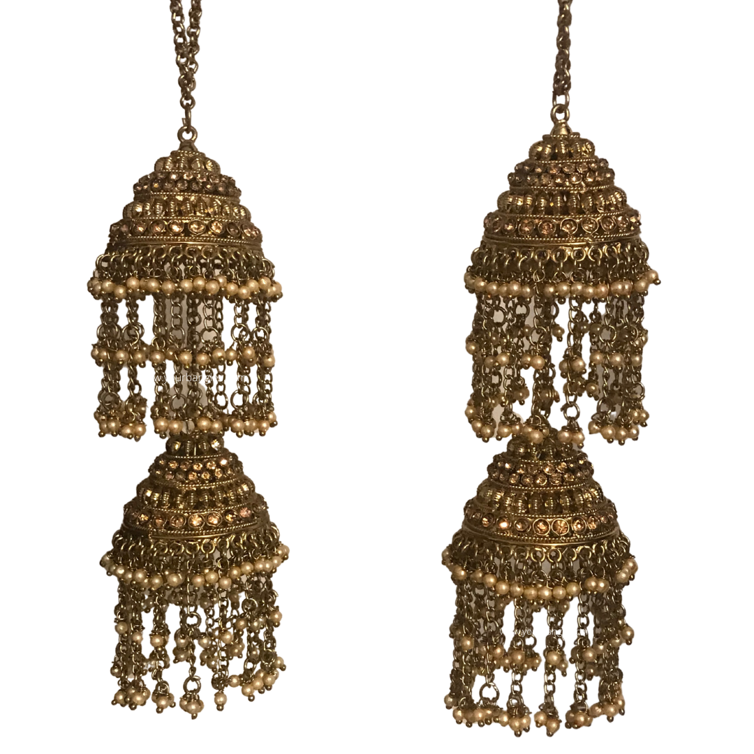 JASSI Mini Golden Jhoomer Kaleere - 2 Tier